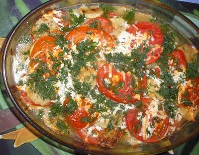 Тушение с брынзой и томатами