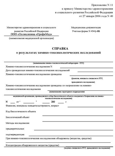 химико-токсикологическое исследование мочи справка